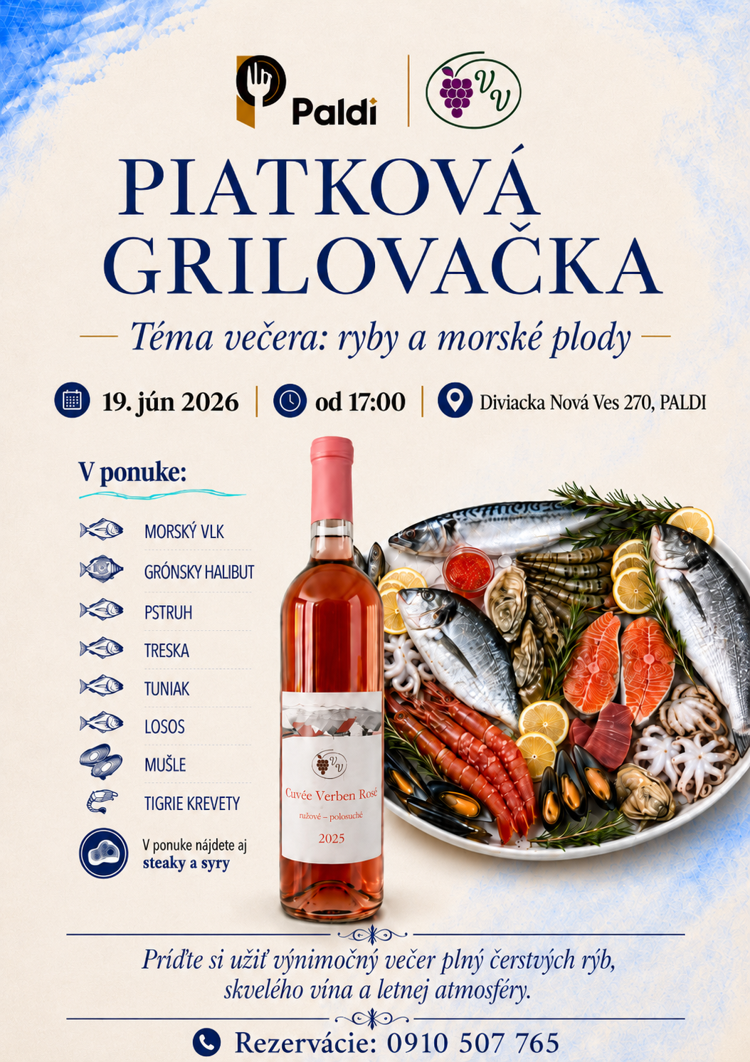 Plagát Piatková Grilovačka u Paldiho – grilovacie menu, 19. jún 2026 o 17:00, Diviacka Nová Ves 270.